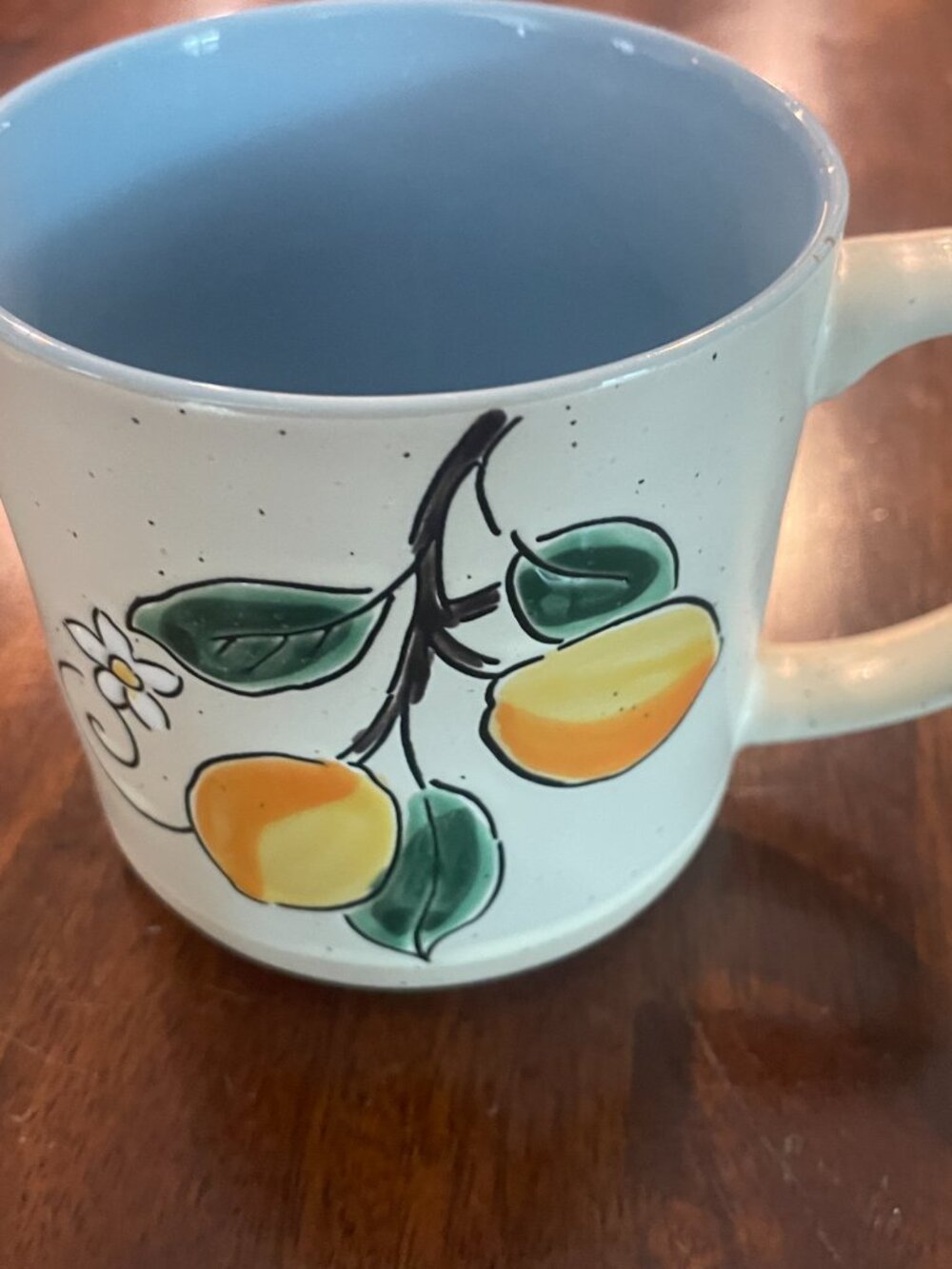 Spectrum Design Ceramic 16oz Lemon Coffee Tea Mug Blue Inside!